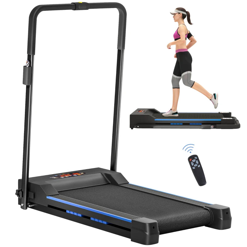 Blue Folding Motorized Treadmill with LCD Display