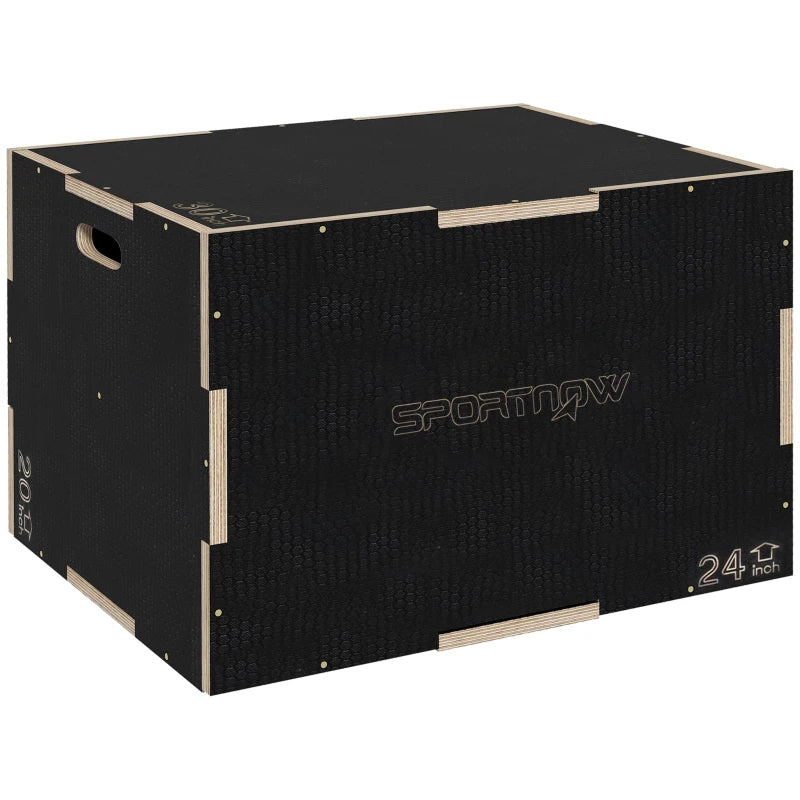 Home Gym Jump Box with Multi Heights – Black Wooden Step Up