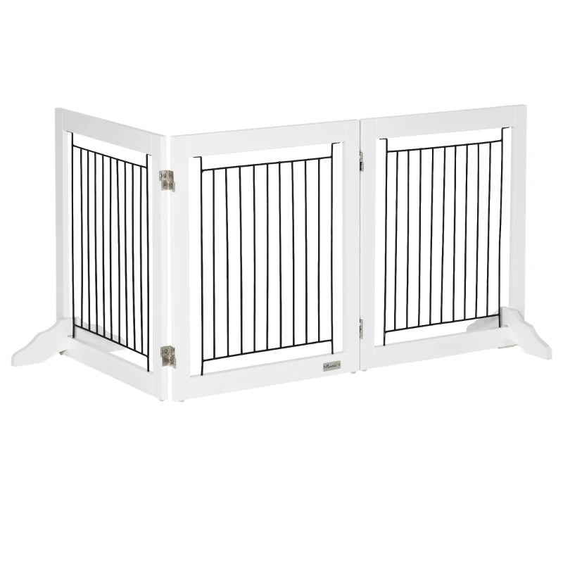 White Foldable Pet Gate, 3 Panels & Stable Support Feet