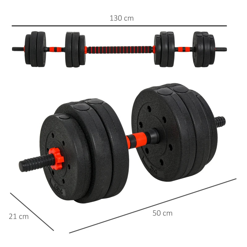 Black 25kg Adjustable Dumbbells & Barbell Set for Training