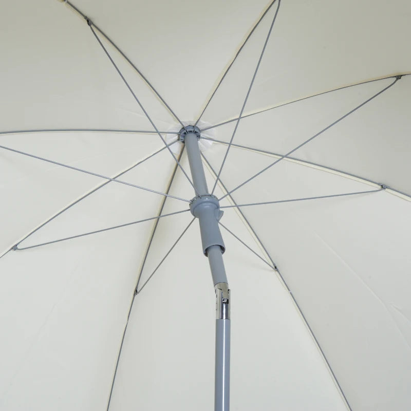 Portable cream white beach umbrella with tilting function, 8 ribs, outdoor sunshade 2.2m