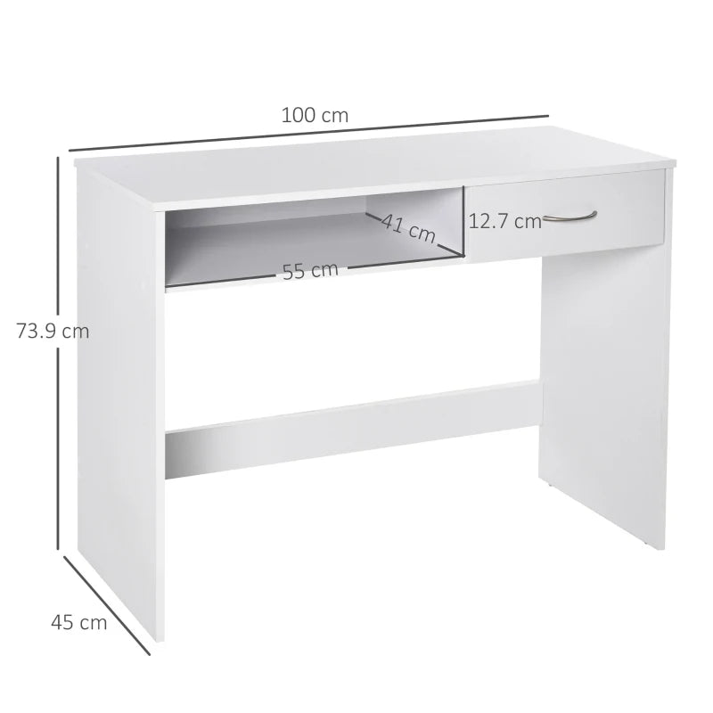 White Writing Desk – Compact Computer Table with Storage Drawer