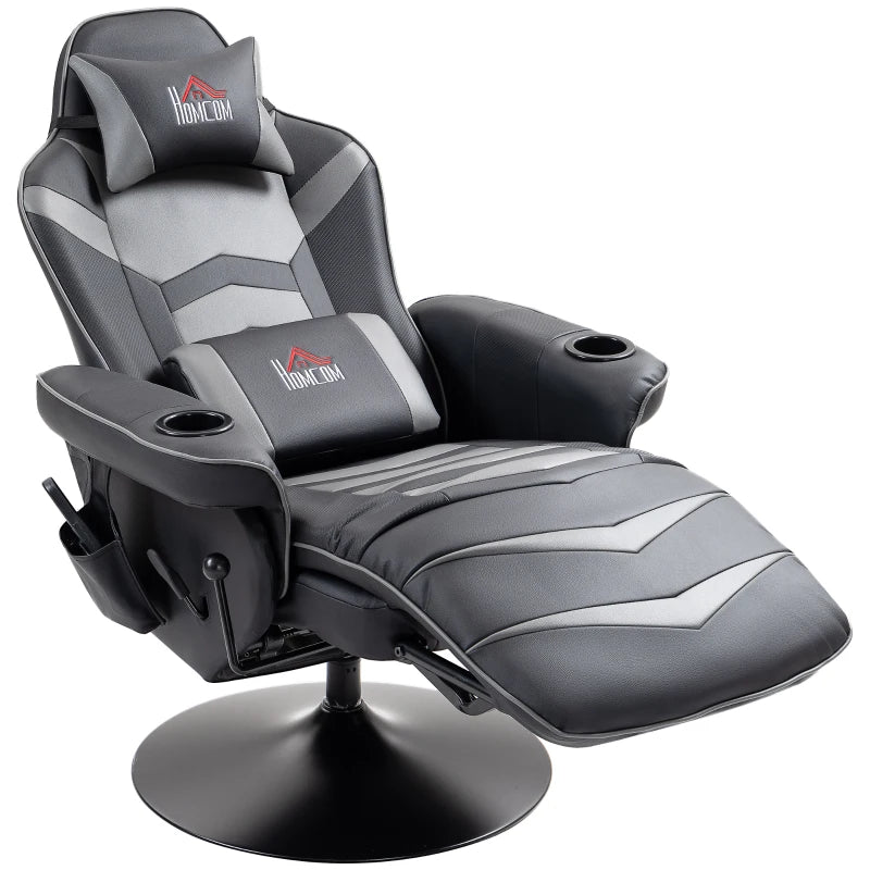 Ergonomic Massage Gaming Recliner with Cup Holders & Footrest, Grey