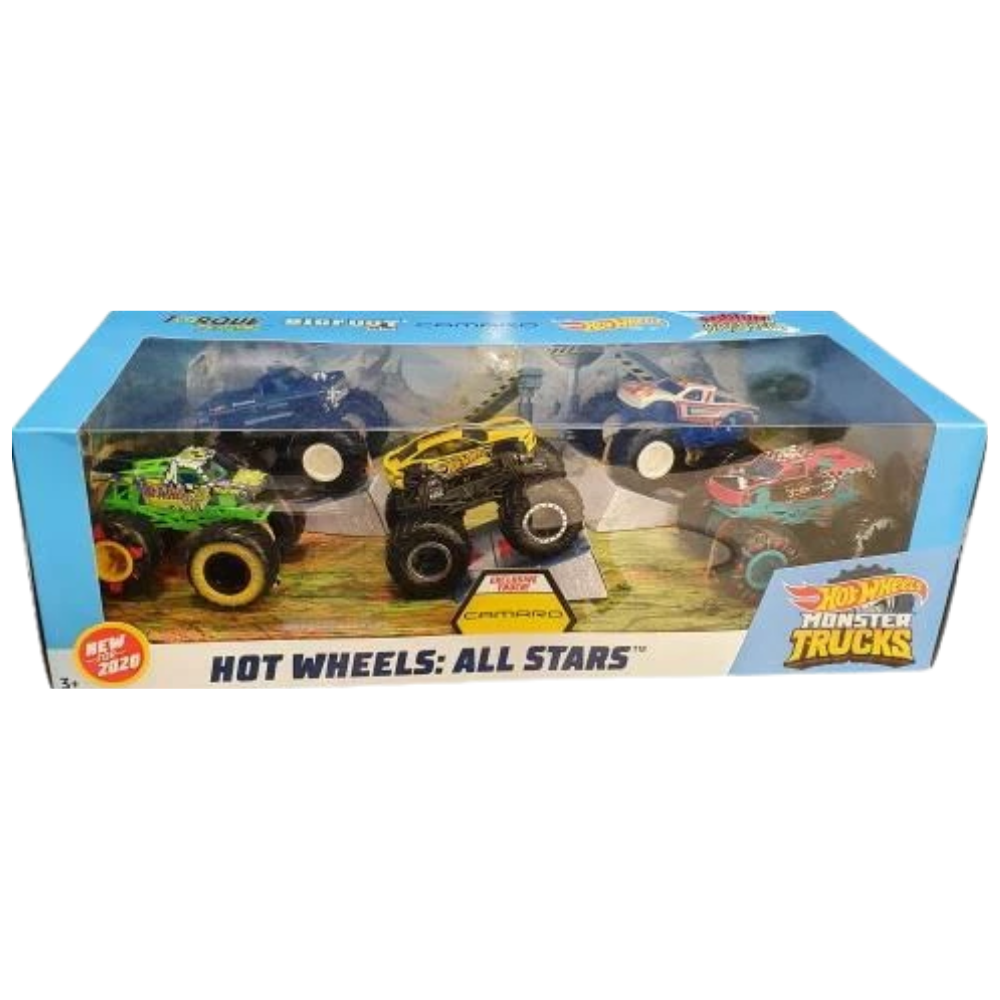 Hot Wheels All Stars 2020 Monster Trucks 5 Vehicle Set Gift Camaro Big Foot Die-Cast Cars