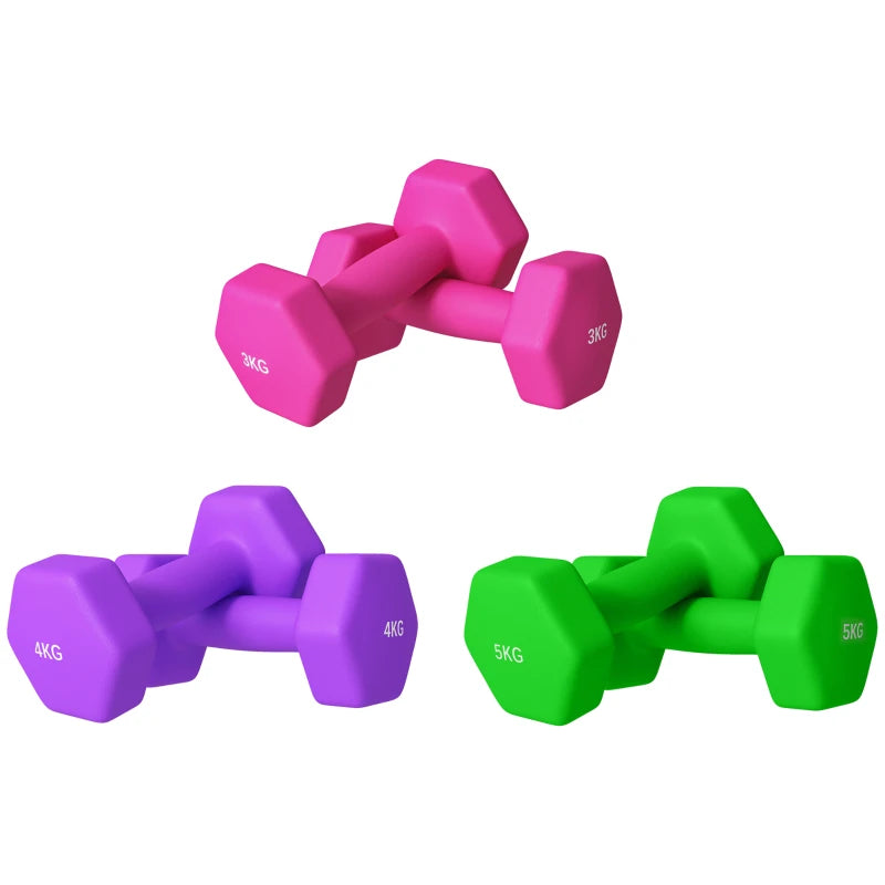 Home Gym Dumbbells – Set of 6 Hex Weights with Grip, Color-Coded