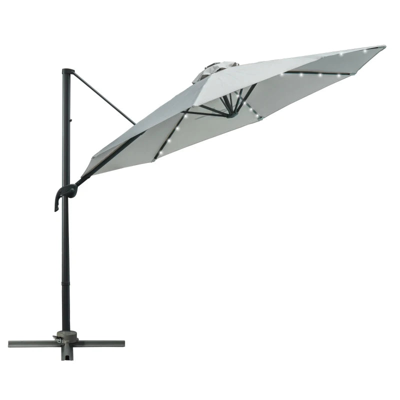 Outdoor LED Parasol with Solar Lights – Cantilever Garden Umbrella, Grey, 3m