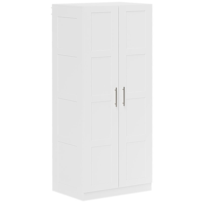 White Double Paneled Door Wardrobe with Shelves for Organized Storage