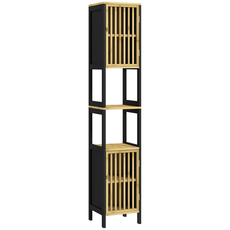 Retro Tall Bathroom Cabinet, Bamboo-Blend with Cut-Out Detailing
