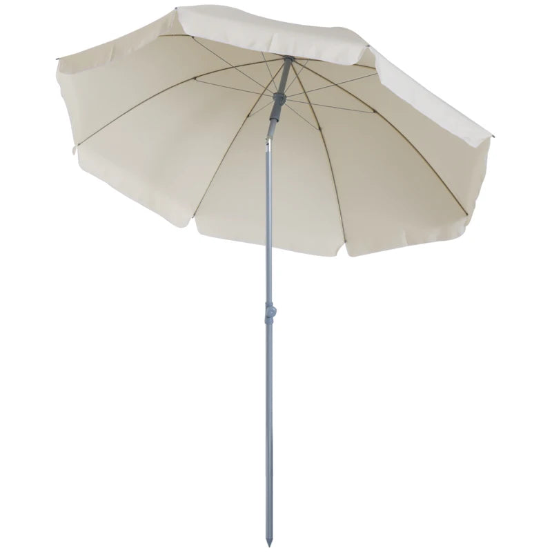 Portable cream white beach umbrella with tilting function, 8 ribs, outdoor sunshade 2.2m
