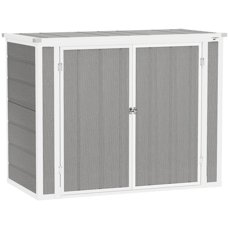 Double Bin Garden Shed with Lockable Doors and Openable Lid for Trash Cans & Tools, 4.7 x 2.5FT