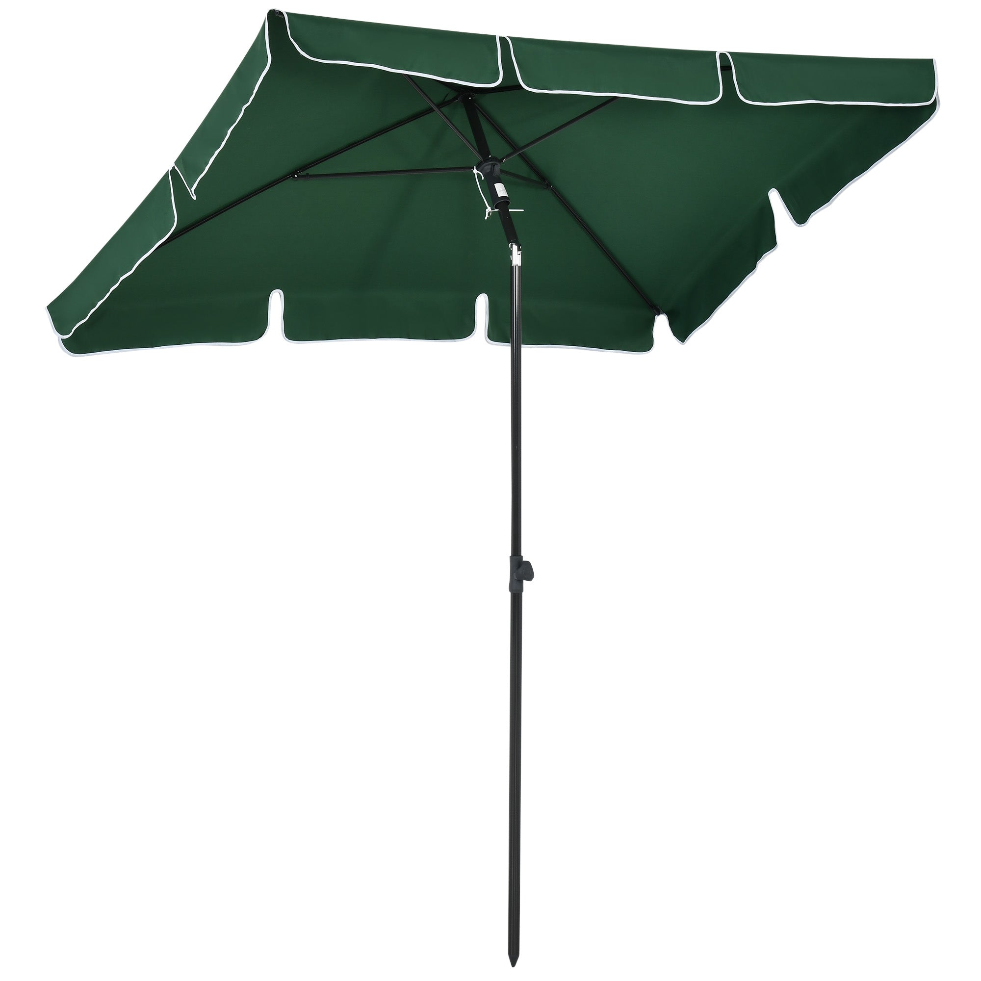 Tilting Garden Parasol Umbrella with Ruffled Edges and Aluminium Pole – Green, 2 x 1.3m