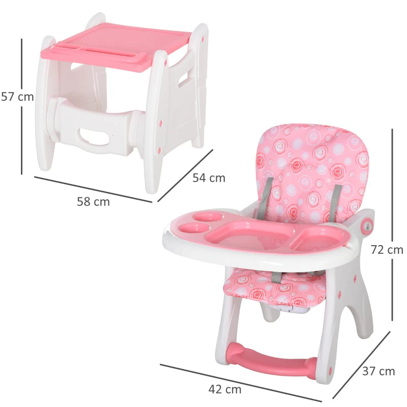 Baby Booster High Chair – 3-in-1 Convertible Pink Seat with Tray for Toddlers