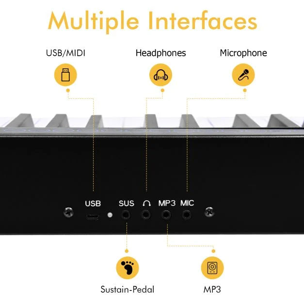 Portable 88-Key Electronic Piano, Suitable for Children Ages 3+, Digital Keyboard