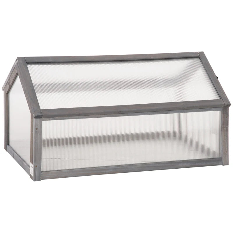 Wooden Cold Frame Polycarbonate Greenhouse with Openable Top for Plants and Vegetables 90x52x50 cm