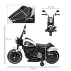 Electric Motorbike for Kids 6V with Training Wheels and Simple One-Button Start – White