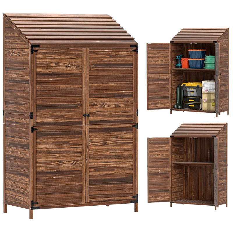 Compact Wooden Garden Shed with Double Doors Outdoor Storage Cabinet, Brown (103.5x59cm)