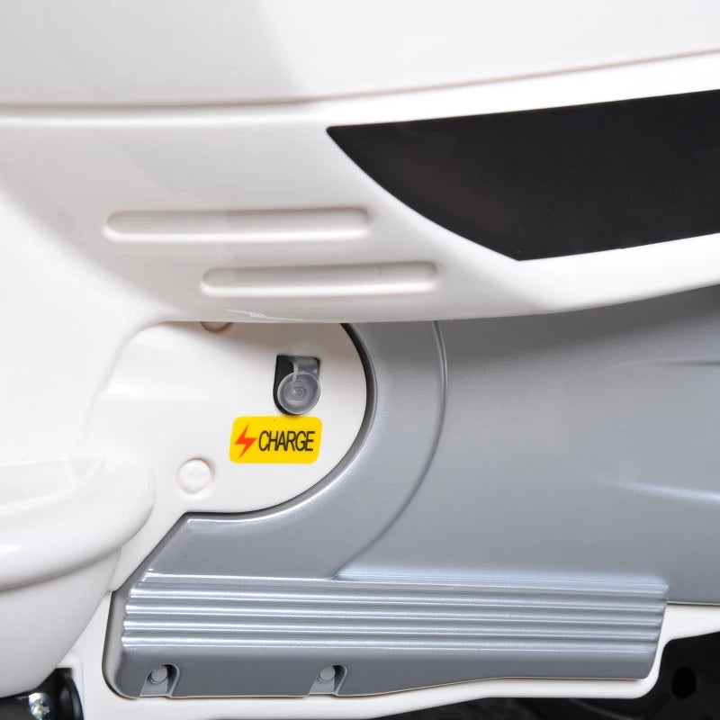 Stylish Kids Ride-On Vespa Scooter with LED Lights – White Toy Motorcycle