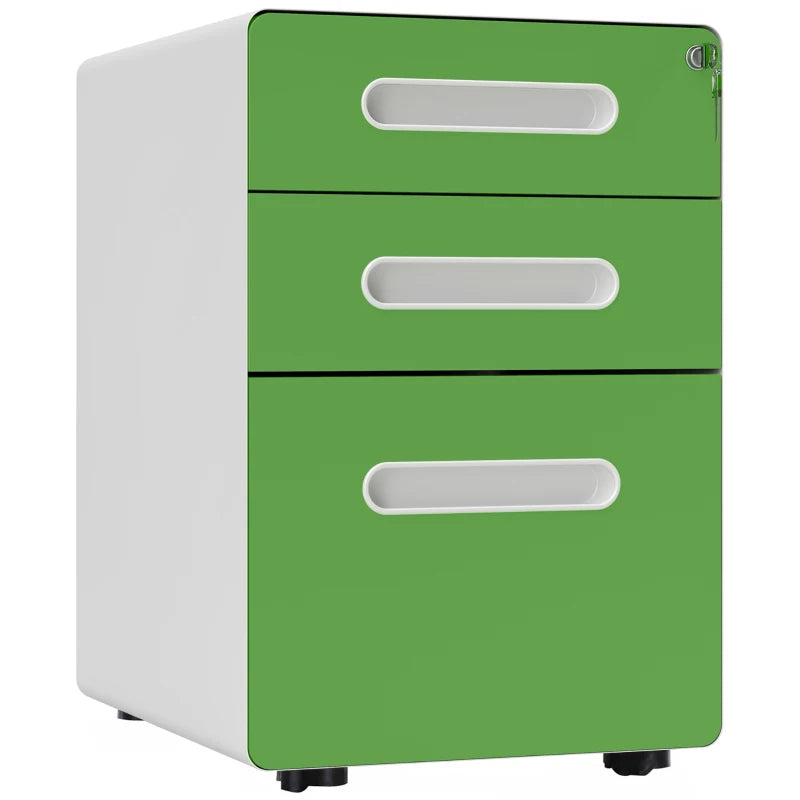 Green Lockable File Cabinet with Wheels – 3 Drawers