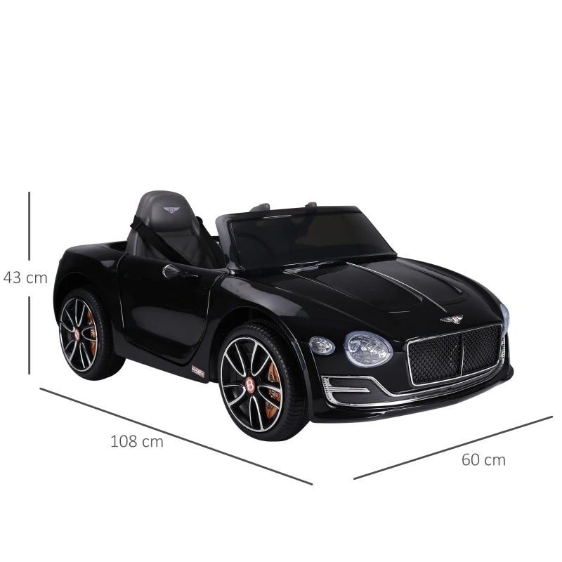 Licensed 12V Bentley GT Kids Ride-On Car with Remote, LED Lights & Music – Black