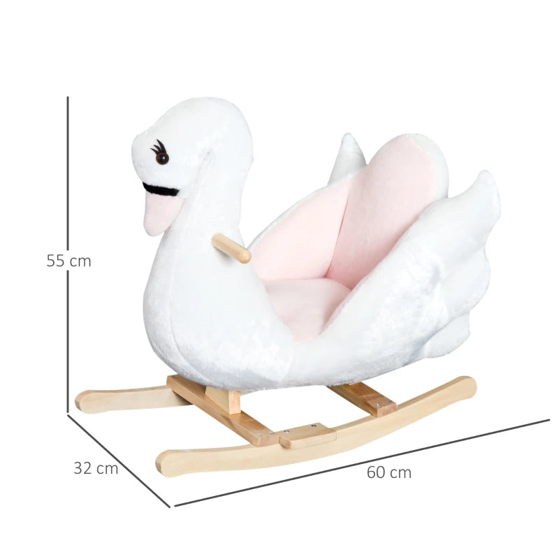 Kids Plush Rocking Swan Ride-On Toy with Safety Seat for Toddlers 18+ Months, White Pink