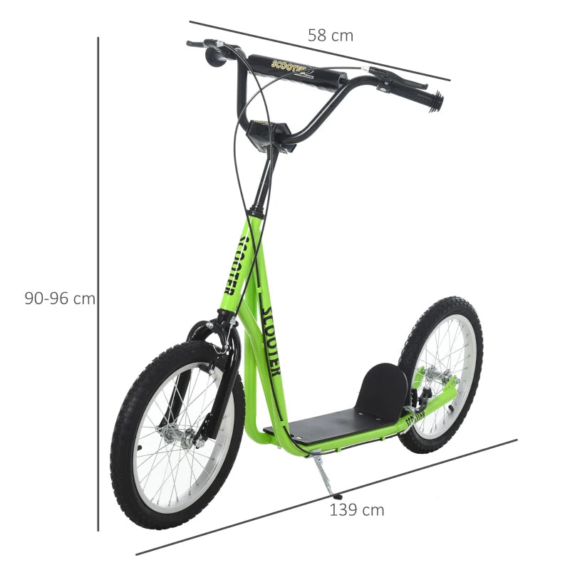 Green Kick Scooter for Boys & Girls 5+, Adjustable Height, Dual Brakes, Rubber Tyres