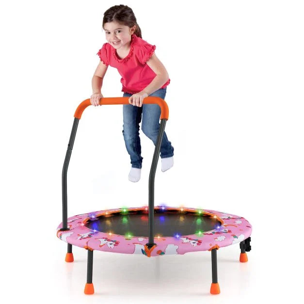 LED Light Mini Trampoline for Kids with Safety Handle