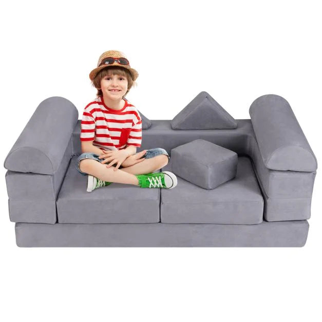 Kids 9-Piece Modular Play Couch – Soft Breathable Suede Design