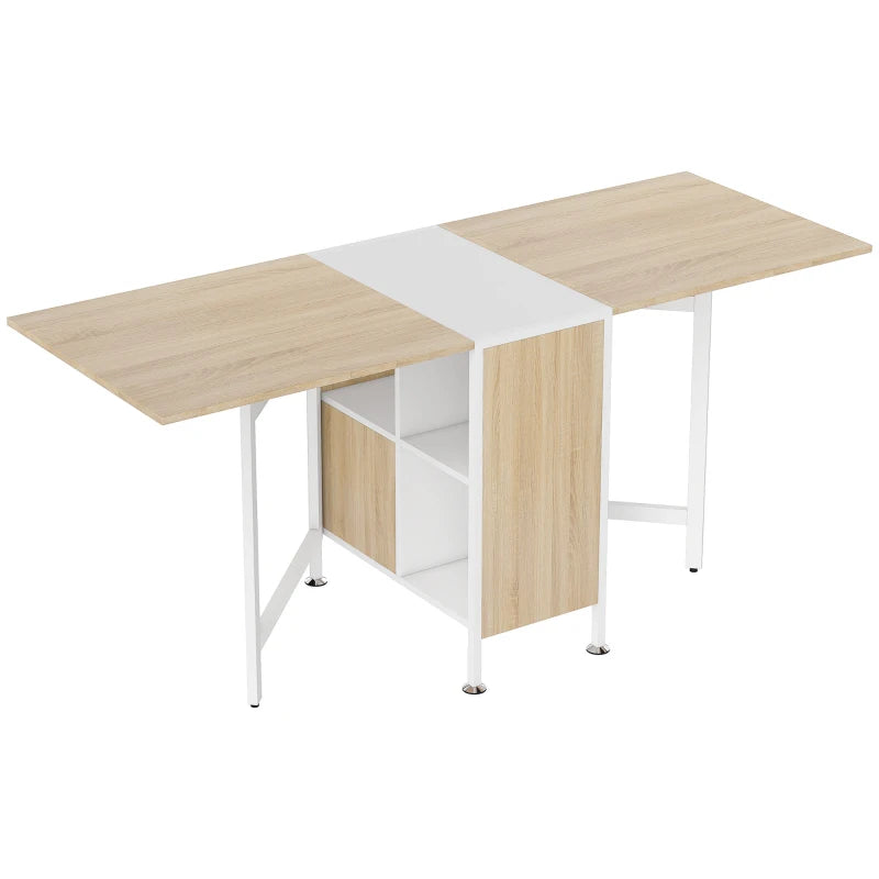 Small Space Dining Table – Drop Leaf Foldable Table with Storage, Oak/White