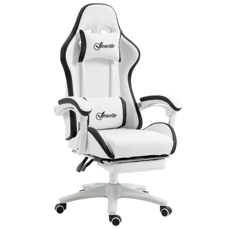 PU Leather Gaming Chair – White/Black, Footrest & Lumbar Support