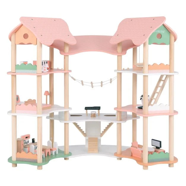 Wooden Multi-Layer Dollhouse Playset with 7 Rooms for Kids’ Fun