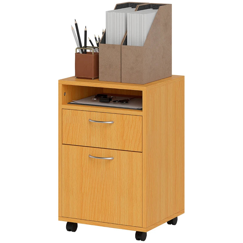 Office Cabinet – Drawer, Shelf & Wheels, Wood Finish