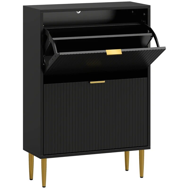 2 Drawer Shoe Cabinet – Narrow Flip Drawer Unit in Black Finish
