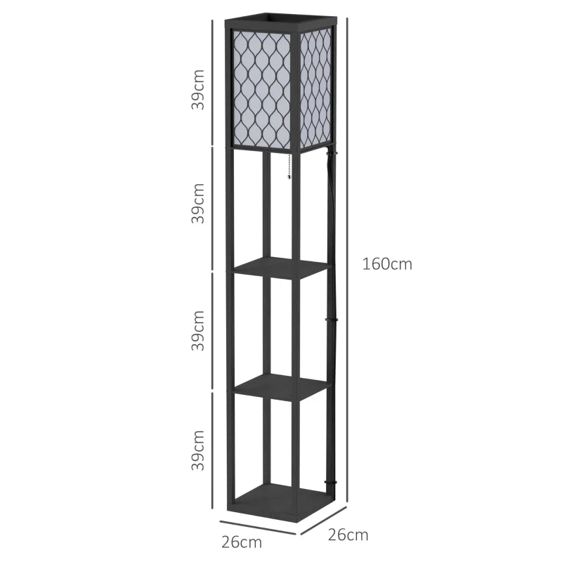 4-Shelf Floor Lamp, 160cm Standing Light – Black/White Wood Design