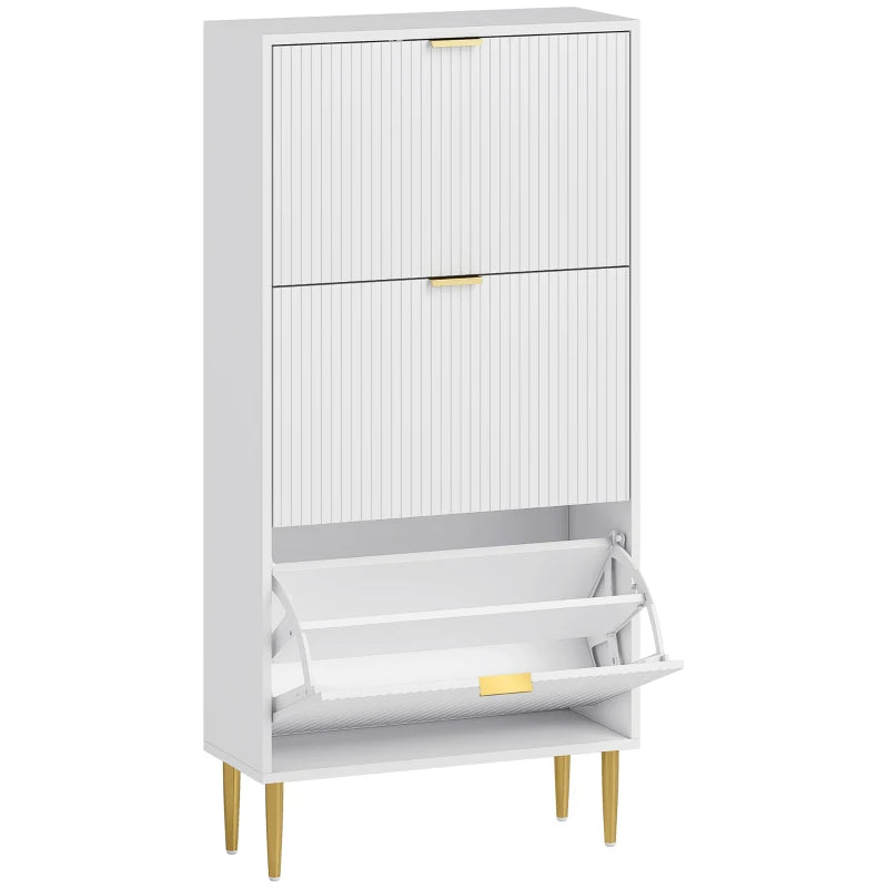 3-Drawer Narrow Shoe Cabinet with Flip Doors, White
