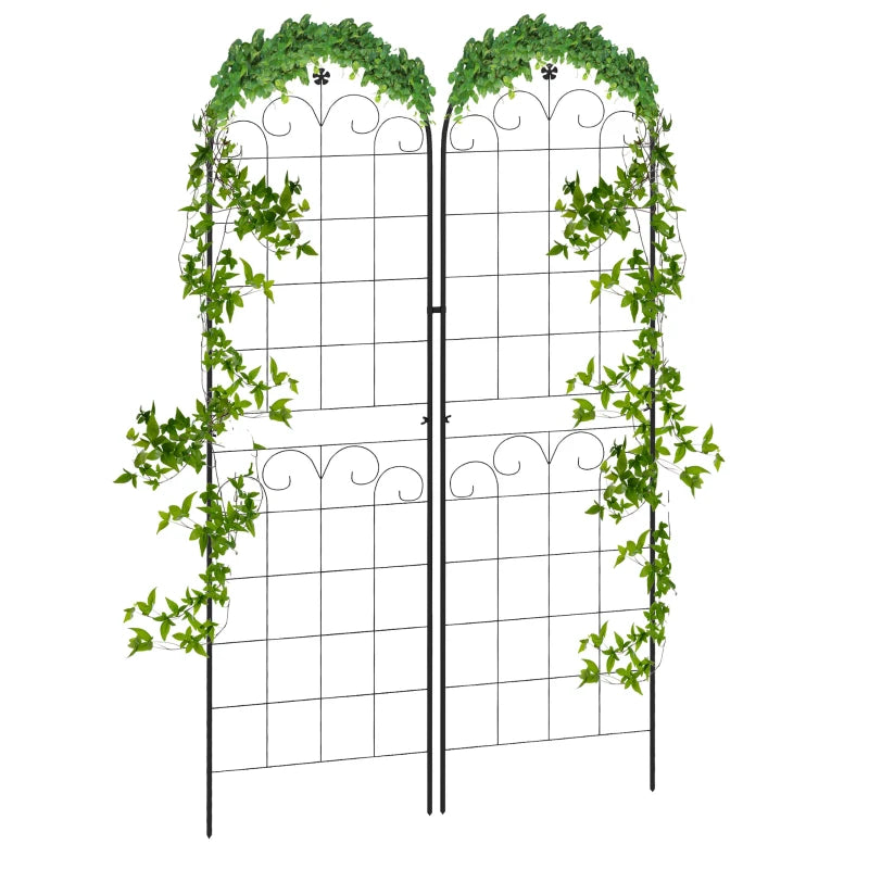 Climbing Plant Support Trellis Set with Floral Metal Design for Garden, Set of 2