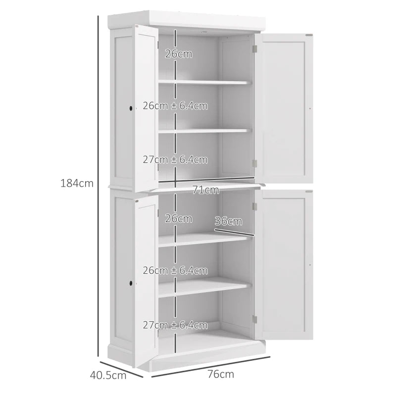 Tall White Kitchen Cupboard with Adjustable Shelves