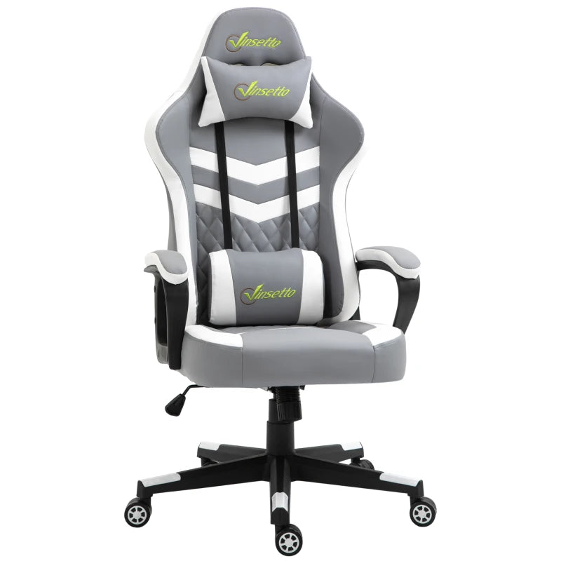 Grey White Gaming Chair with Lumbar Support