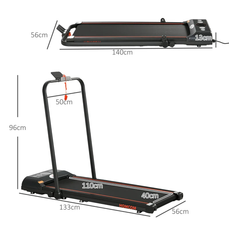 Foldable Treadmill – Red, LED Display & Easy Mobility Wheels