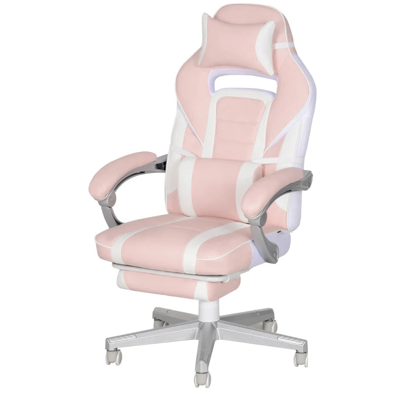 Pink/White Faux Leather Gaming Chair with Recline & Footrest