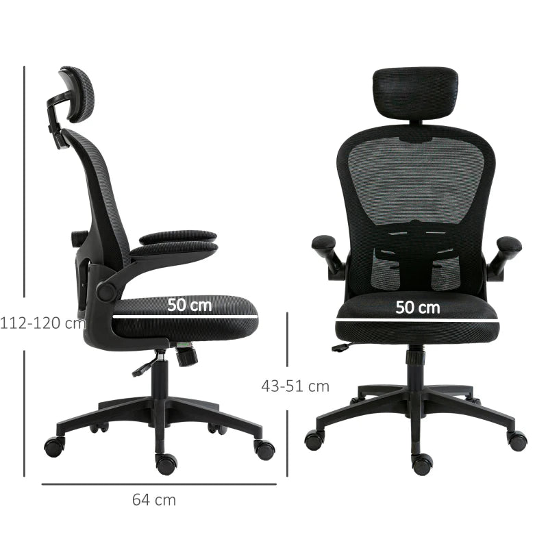 Black Multi-Adjustable Office Chair – Lumbar Support, Headrest & Mesh Back