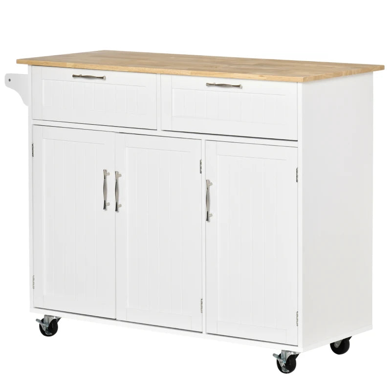 White Utility Island – Kitchen Cart with Drawers and Cabinets