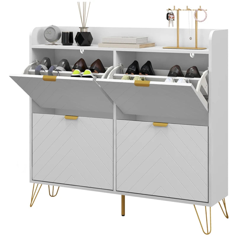 Slim Shoe Cabinet with Adjustable Shelf & 4 Flip Drawers
