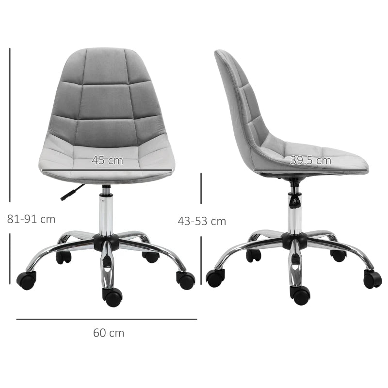 Grey Armless Velvet Chair for Home Office