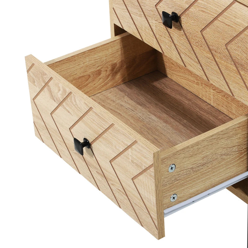 Two-Drawer Nightstand Bedside Table with Black Metal Handles