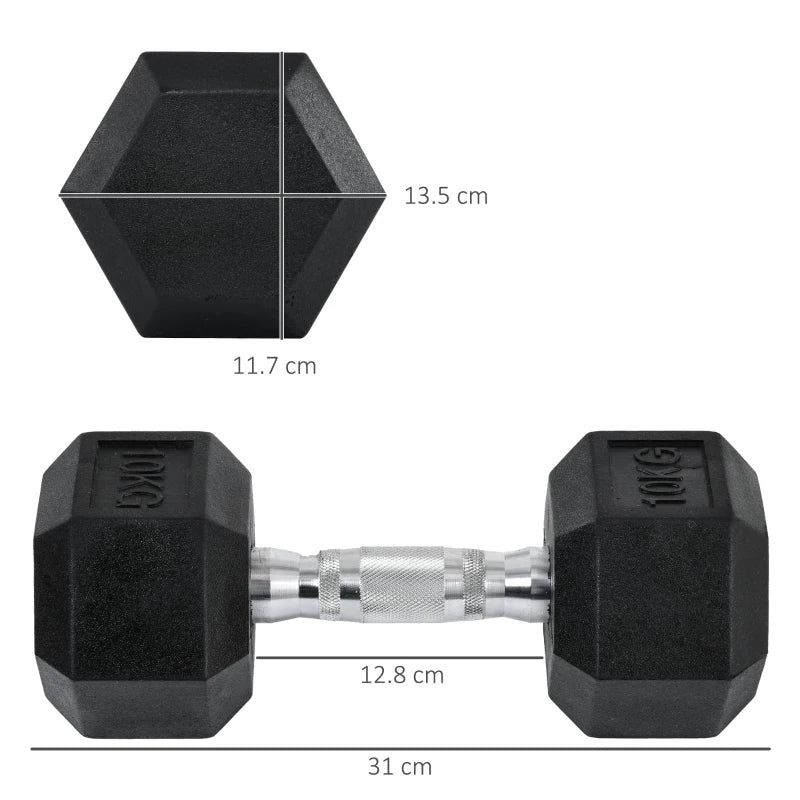 Rubber Hex Dumbbells 2x10kg – Durable Fitness Equipment