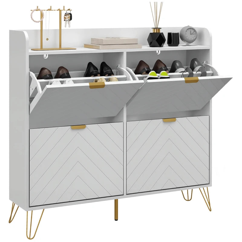 Slim Shoe Cabinet with Adjustable Shelf & 4 Flip Drawers