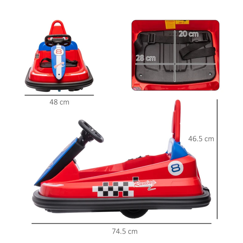 Electric Kids Bumper Car with Lights, Music & Horn – Red Fun Ride-On Toy 6V Battery