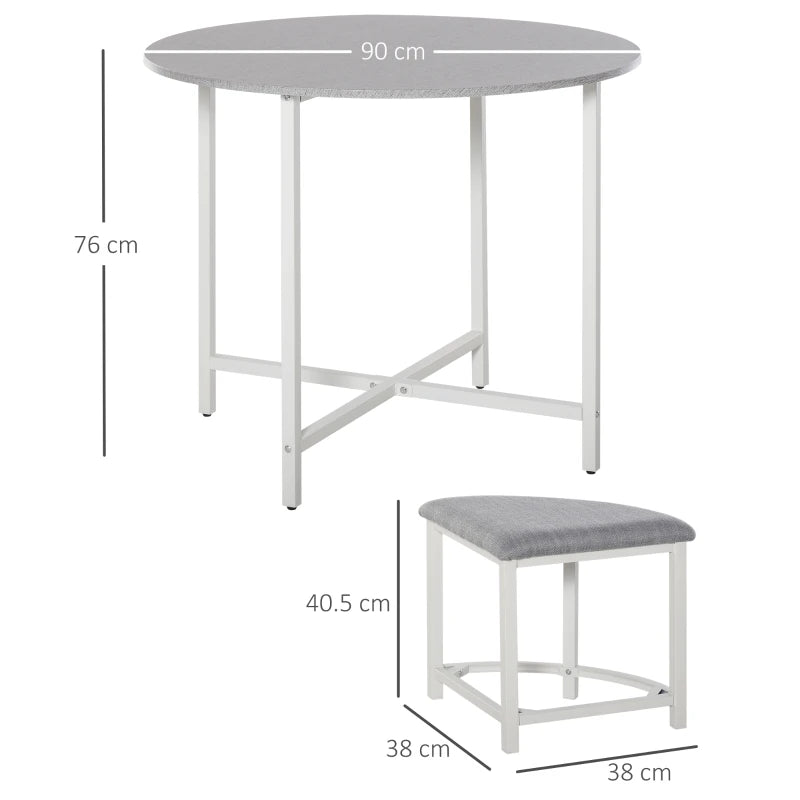 5-Piece Modern Dining Set, Round Table & 4 Grey Stools for Kitchen