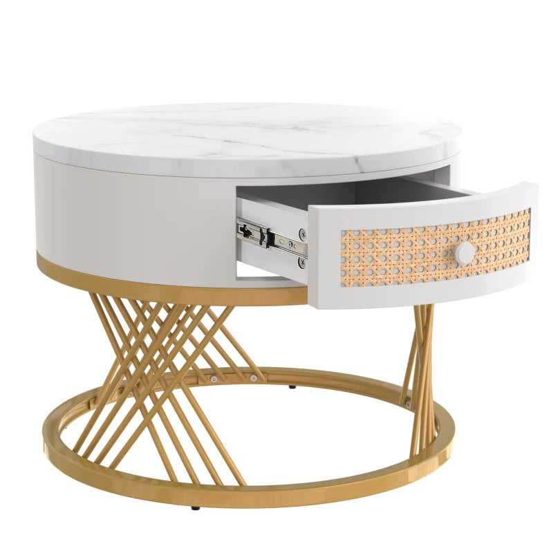 Luxury 2-in-1 Marble Coffee Tables with Storage Drawers & Gold Iron Legs