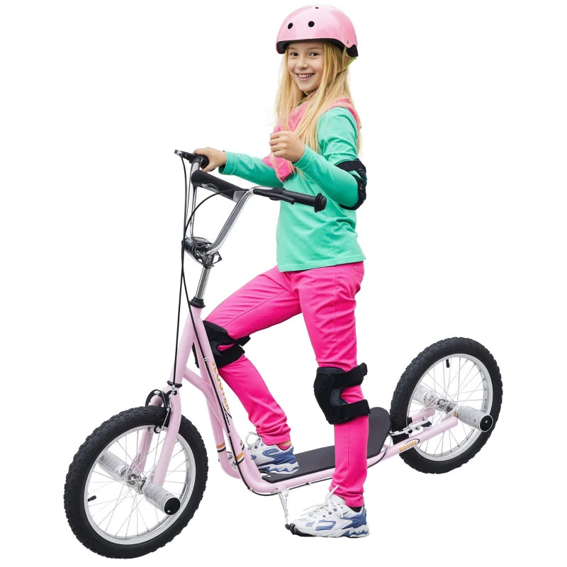 Kids Stunt Scooter with Large 16" Wheels, Adjustable Height & Dual Brakes – Pink